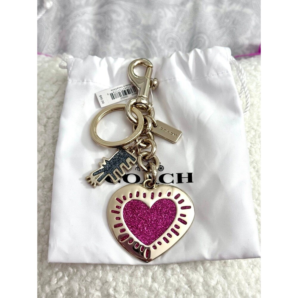 NWT COACH x Keith Haring Heart Barking Dog Keychain Bag Charm Style F66633